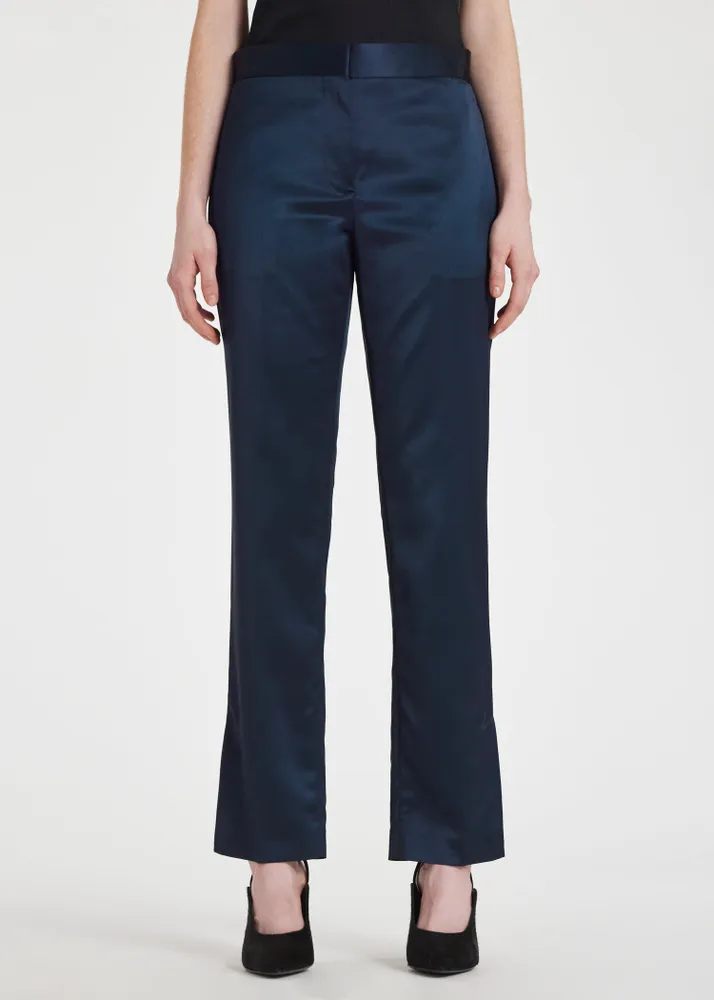 Paul Smith Women s Navy Satin Kick Flare Trousers King s Cross