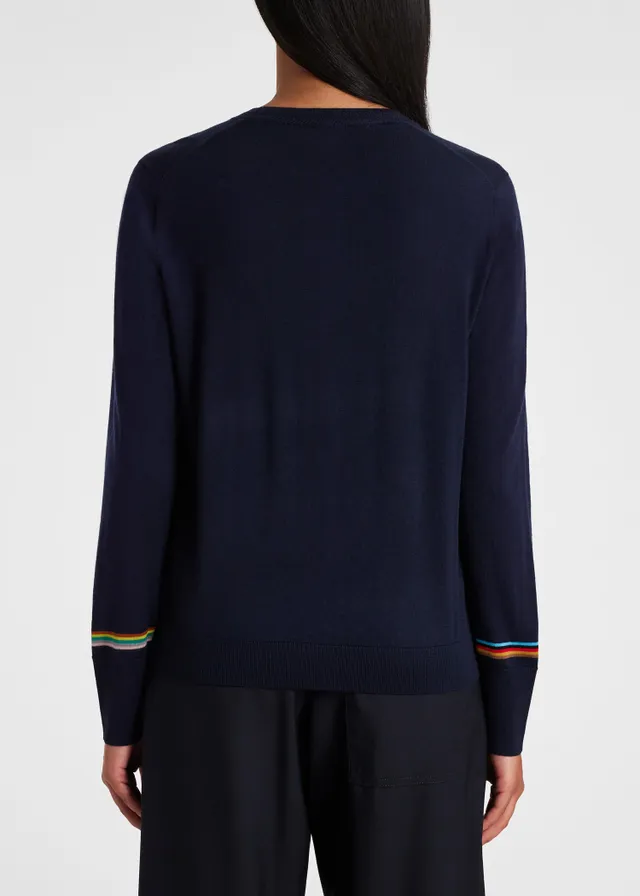 Paul Smith Women s Navy Merino Wool Sweater With Signature Stripe