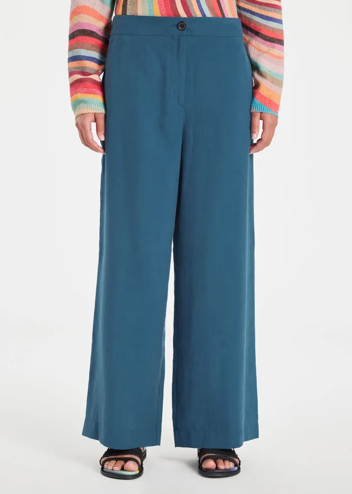 PS Paul Smith Women s Teal Wide Leg Cropped Trousers King s Cross