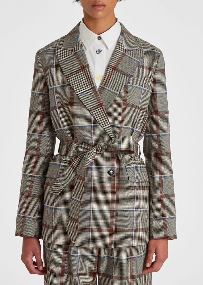 Belted shop check blazer