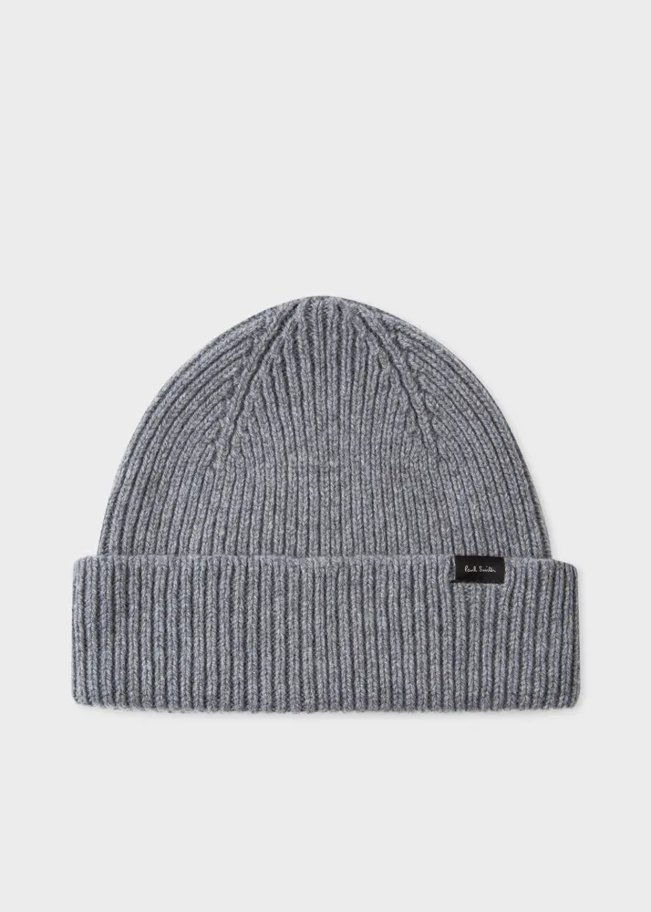 Paul Smith Grey Cashmere Blend Ribbed Beanie Hat King s Cross