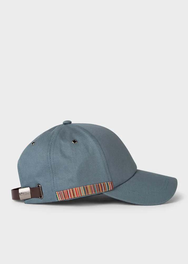 Paul Smith Denim Blue Signature Stripe Trim Cotton Baseball Cap
