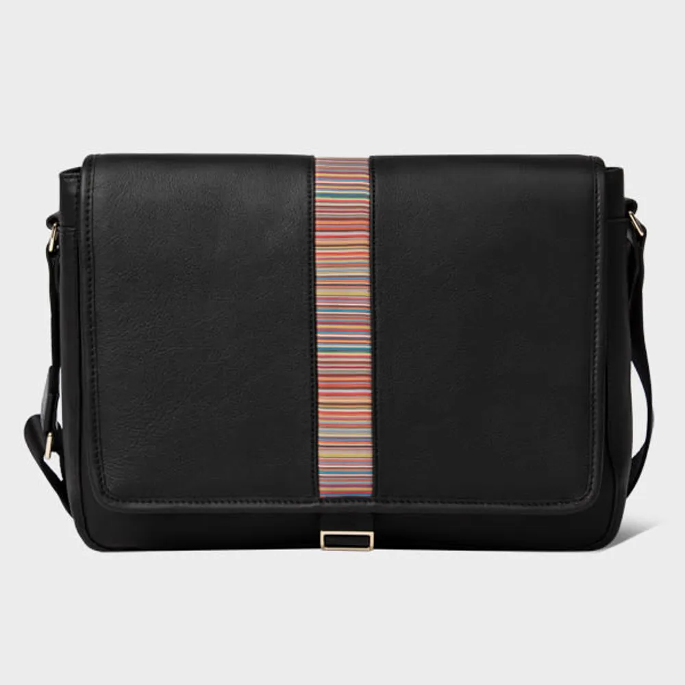Paul Smith Black Leather Signature Stripe Messenger Bag King s