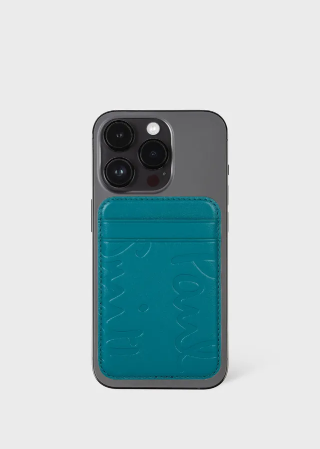 Paul Smith + Native Union Teal Leather Magsafe iPhone 14 Pro Case