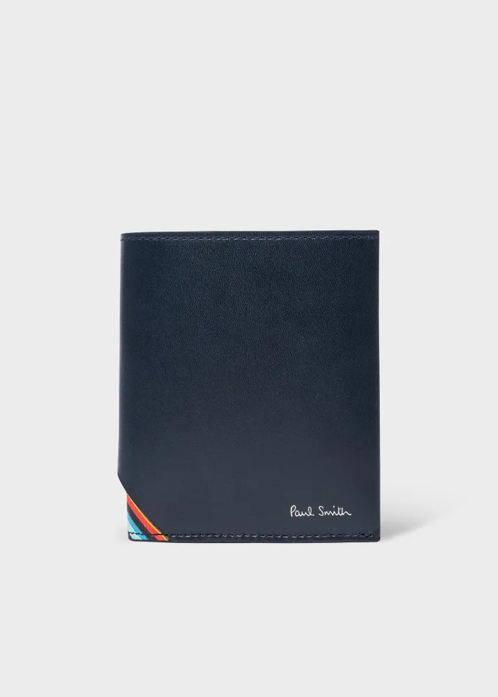 Paul Smith Navy Leather Signature Stripe Compact Billfold Wallet