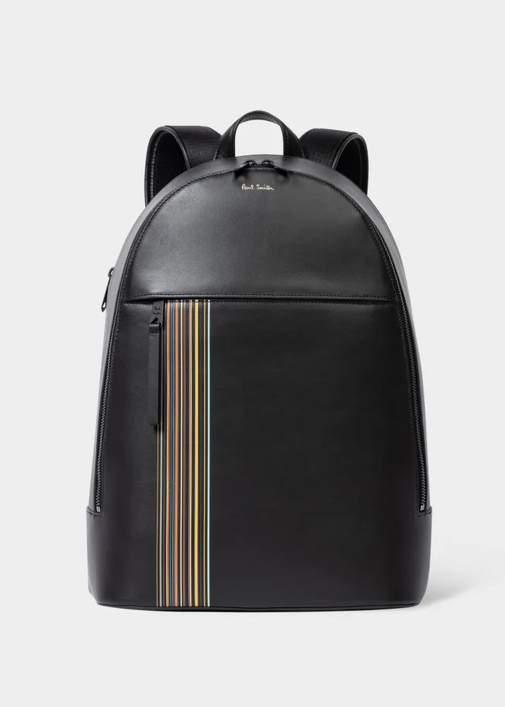 Paul Smith Black Leather Signature Stripe Block Backpack