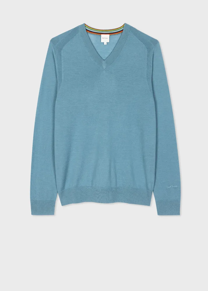 Paul Smith Light Blue Merino Wool V Neck Sweater King s Cross