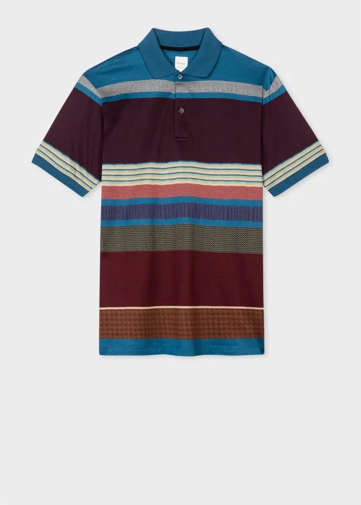 Paul Smith Colour Block 'Assembled Stripe' Cotton Polo Shirt 