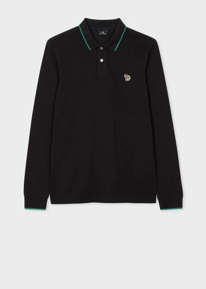 PS Paul Smith Slim Fit Black Long Sleeve Zebra Logo Polo Shirt