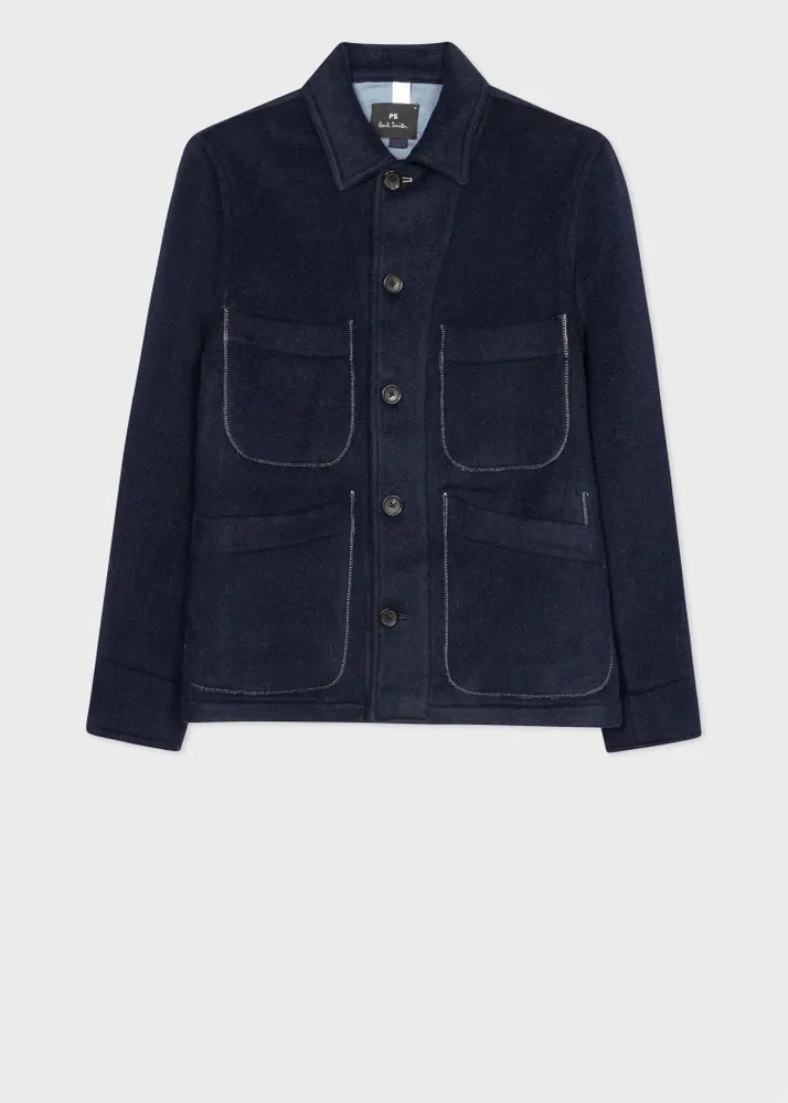 PS Paul Smith Navy Recycled Wool Blend Double Face Work Jacket