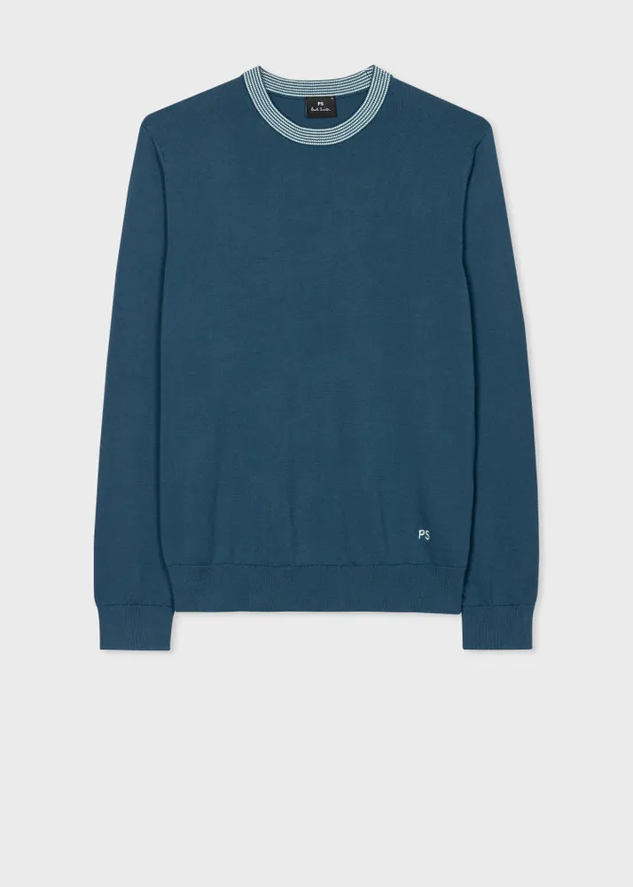 PS Paul Smith Mid Blue Contrast Collar Organic Cotton Sweater
