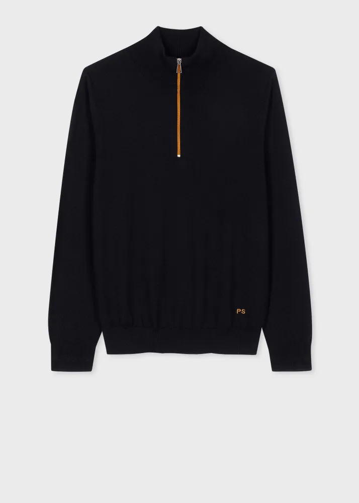 PS Paul Smith Black And Orange Merino Wool Half Zip Sweater