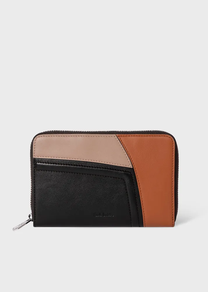 Paul Smith Black and Brown Leather Patchwork Zip Around Purse