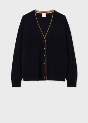 Paul Smith Navy Washable Merino Wool Artist Stripe Cardigan