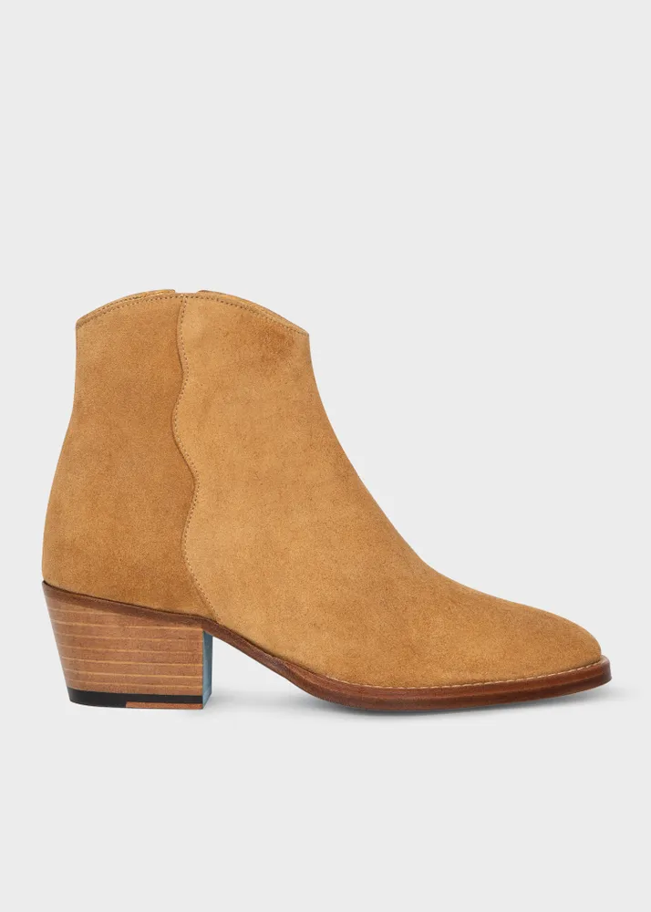 Paul Smith Women s Tan Suede Austin Boots With Swirl Stitch