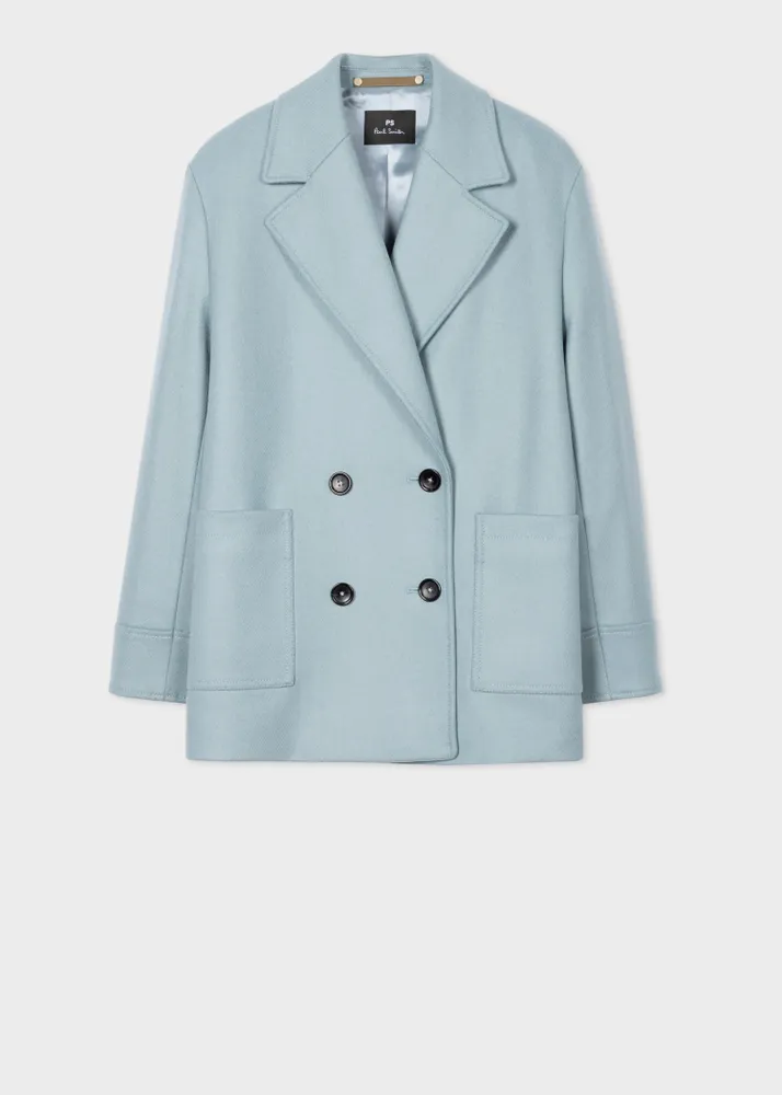 PS Paul Smith Women s Light Blue Wool Cashmere Pea Coat King s Cross