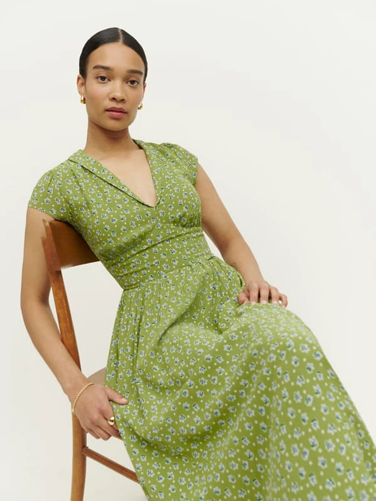 Reformation green floral dress outlet