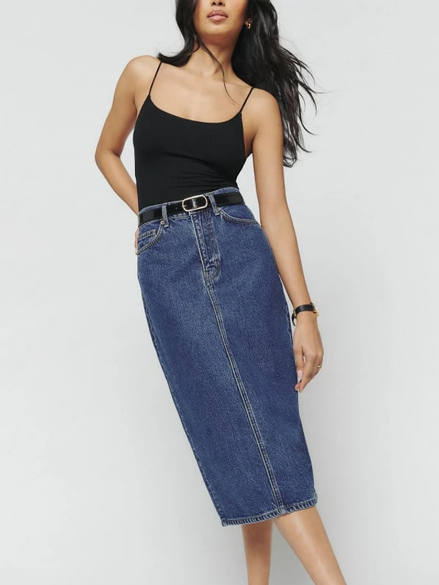 魅力的な価格 Compare Jayde High Rise Denim Midi Skirt | Bethesda Row ミニスカート