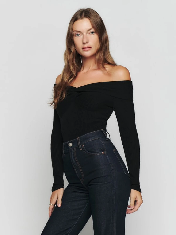 Twist front off the shoulder sweater top
