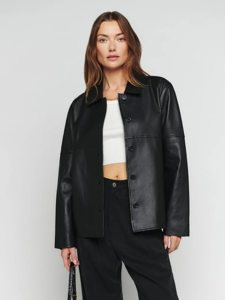 Veda black leather jacket sale