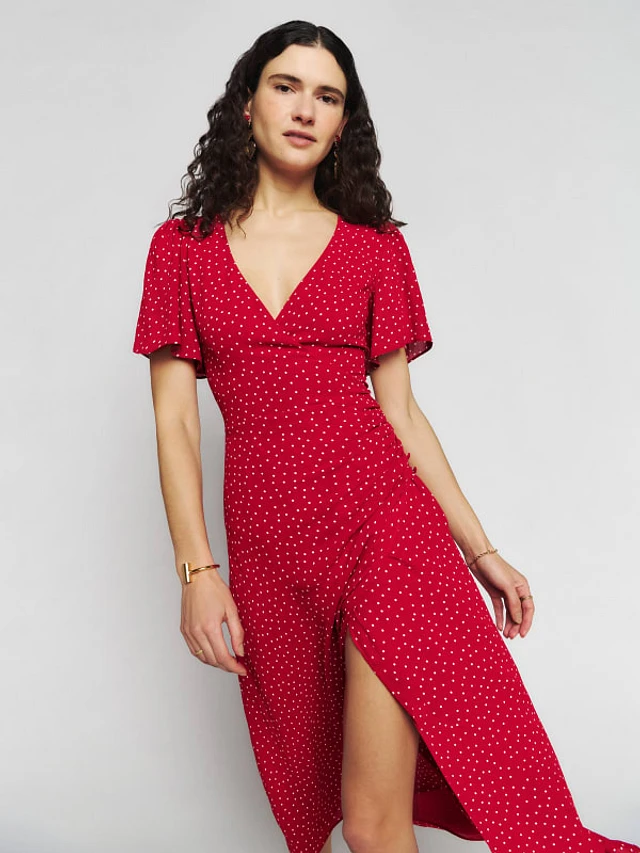 Breanna polka dot wrap dress shop
