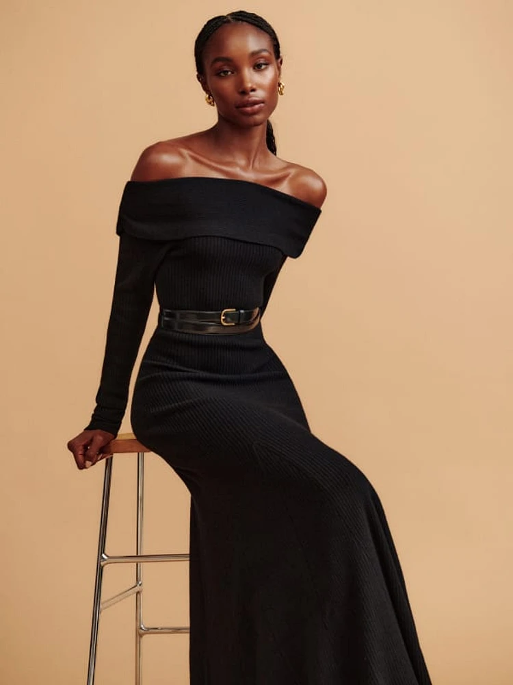 Reformation black off the shoulder dress cheap