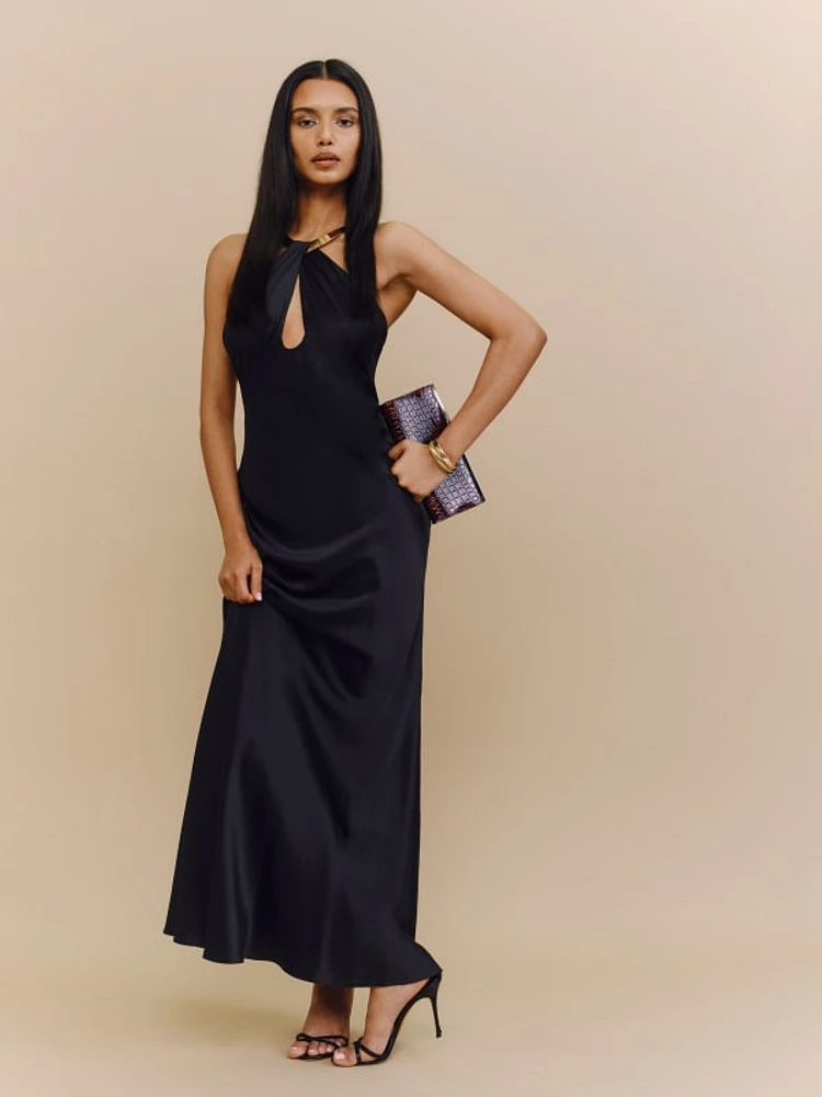 Reformation black silk dress cheap