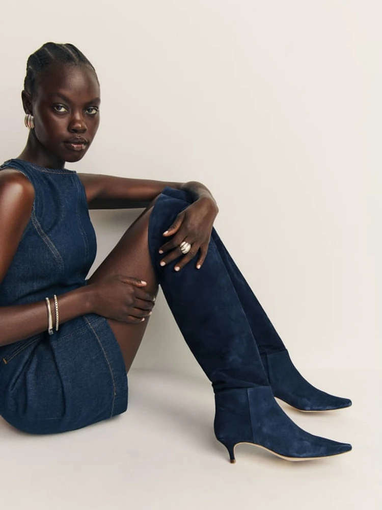 Blue suede over the knee boots store