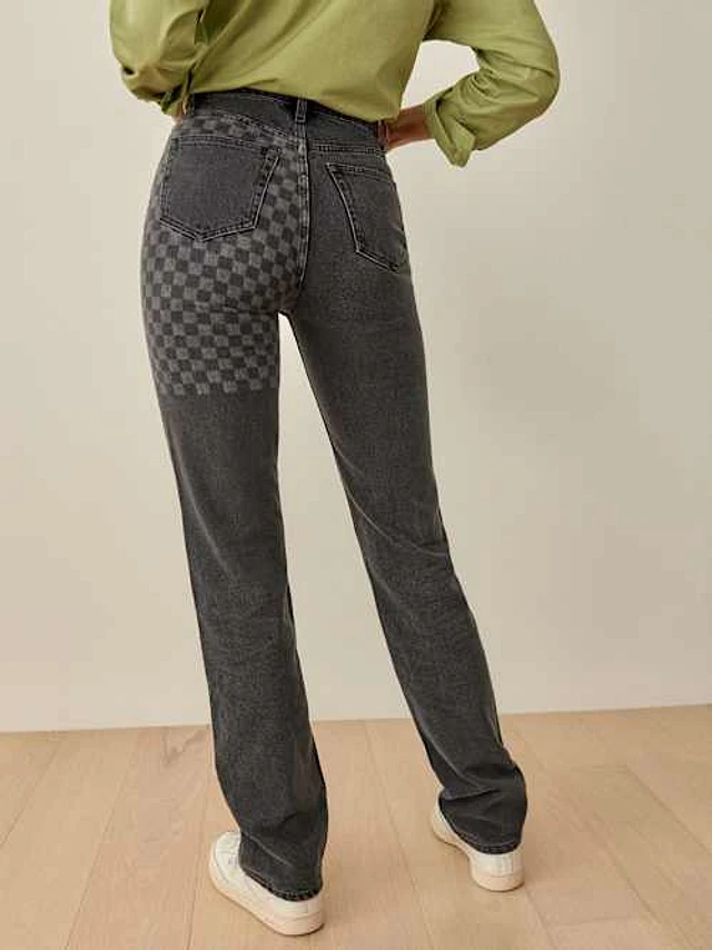 Reformation Cynthia Shadow Checked High Rise Straight Long