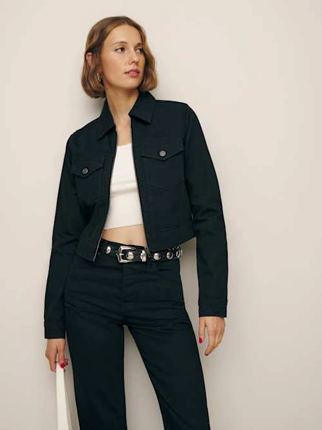Reformation Mette Lived-in Denim Bomber Jacket | Bethesda Row