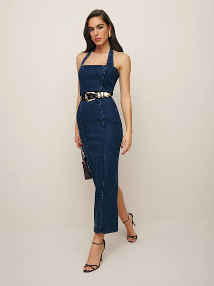 【Reformation】Denimfit Midi ワンピース Reformation Evita Denim Midi Dress | Bethesda Row