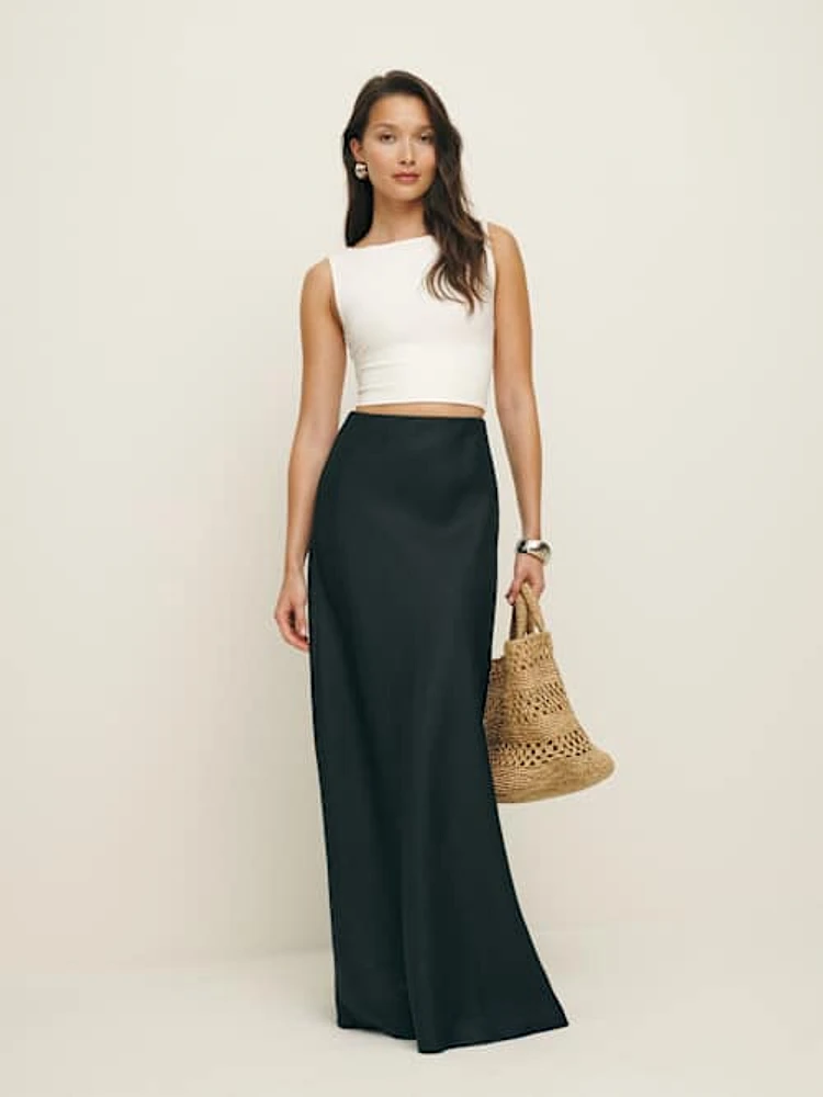スカート BERNADETTE Black Miriam Embroidered skirt in linen blend BERNADETTE Black Miriam Embroidered skirt in linen blend