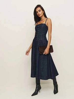 Reformation Evita Denim Midi Dress | Bethesda Row