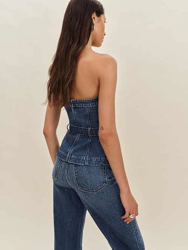 人気カラーの Reformation Fina Denim Top | Bethesda Row トップス