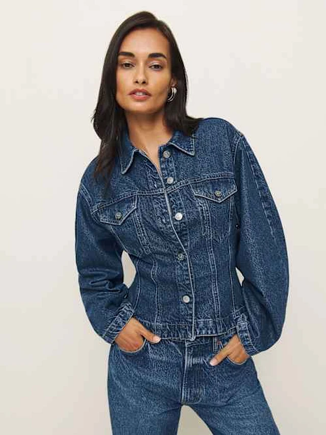 Reformation Mette Lived-in Denim Bomber Jacket | Bethesda Row