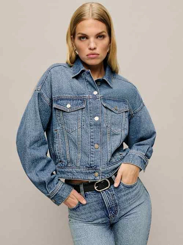 Reformation/Mette Lived-in デニム ボンバー ジャケット Reformation Mette Lived-in Denim Bomber Jacket | Bethesda Row
