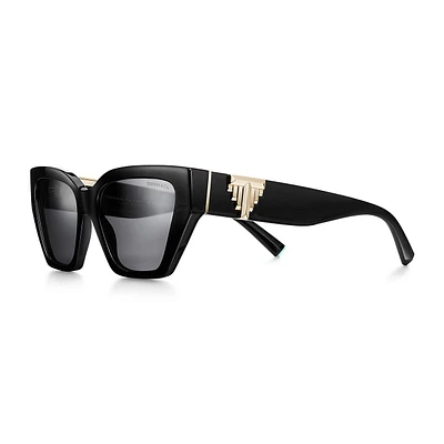 TIFFANY & CO. アイコニックTロゴのスクエアサングラス ティファニー T デコ サングラス ブラック アセテート ゴールド