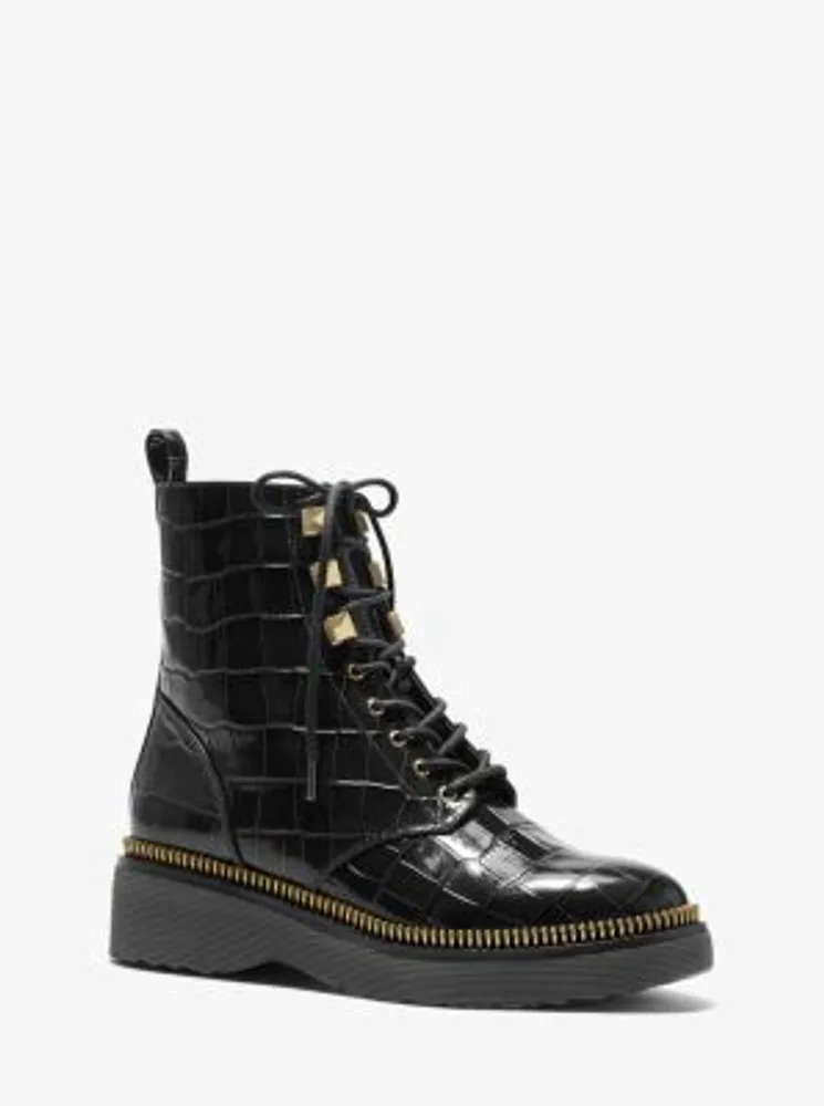 Haskell crinkled leather and logo hot sale combat boot