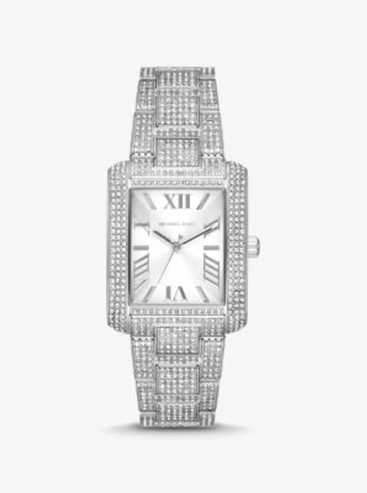 Michael Kors Oversized Emery Pavé Silver-Tone Watch | Plaza Las