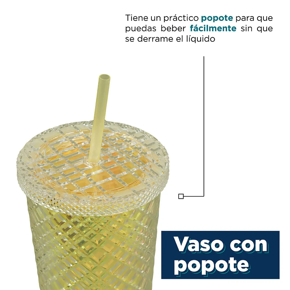 Miniso Vaso Con Tapa Y Popote Doble Capa Plástico Amarillo 610 Ml Paseo Interlomas Mall