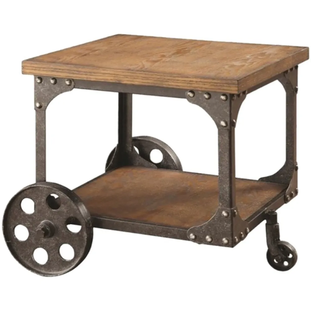 Coaster Square Mobile End Table in Rustic Brown and Dark Metal