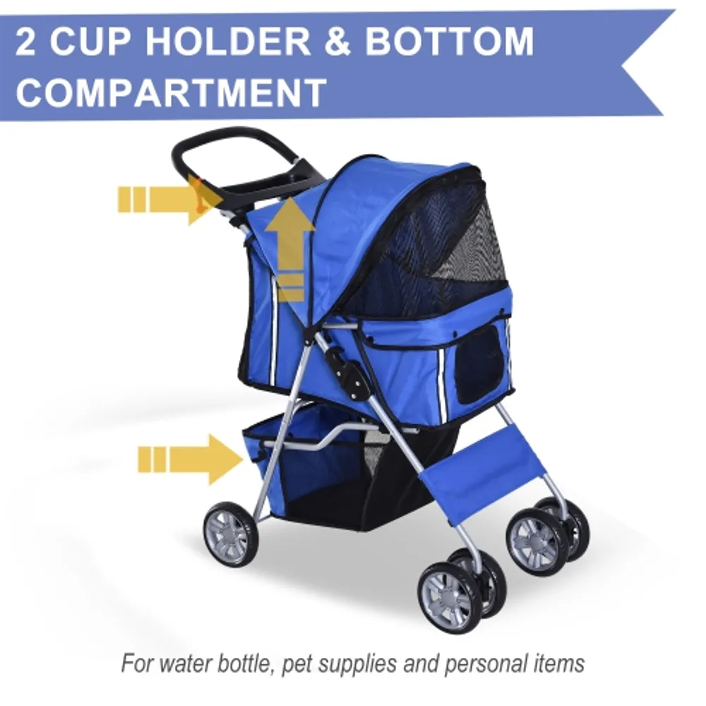 PawHut 4 Wheel Dog Pet Stroller Dog Cat Carrier Folding Sunshade