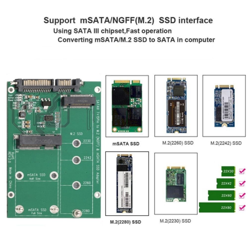 AxGear mSATA M2 NGFF SSD to SATA Converter Adapter Combo Card M