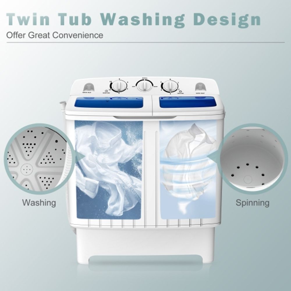 Costway 17.6 lb portable mini compact deals twin tub washing machine washer spin dryer