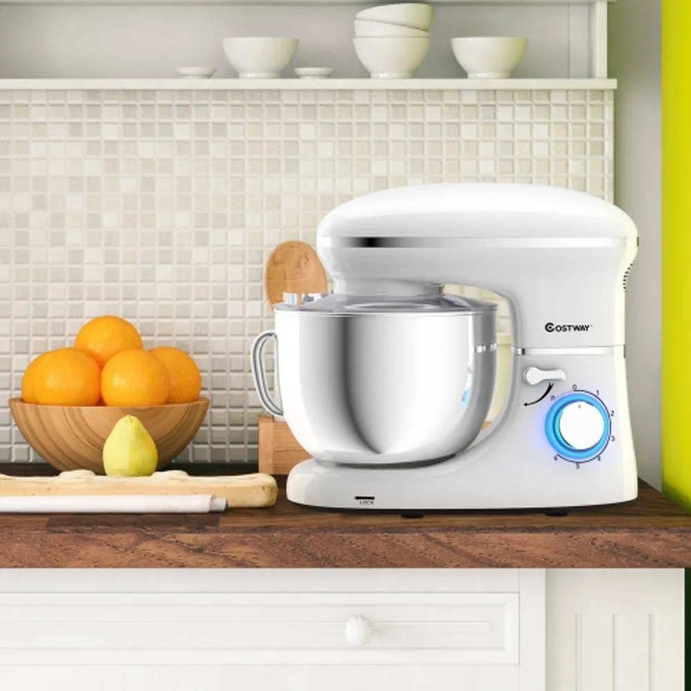 Costway 6.3 Quart Tilt Head Food Stand Mixer 6 Speed 660W White