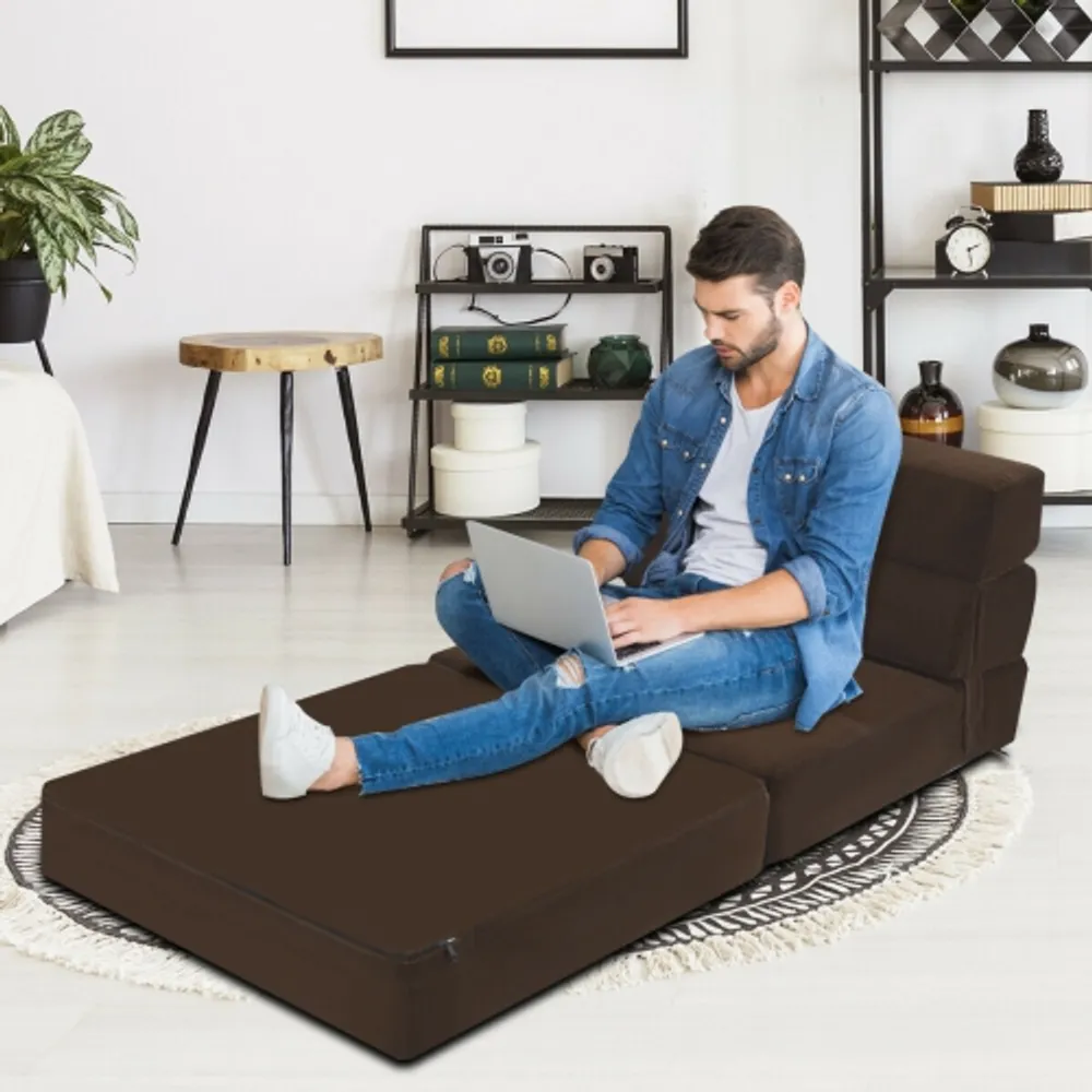 Costway fold down chair flip out lounger convertible sleeper bed couch game dorm shop guest gray