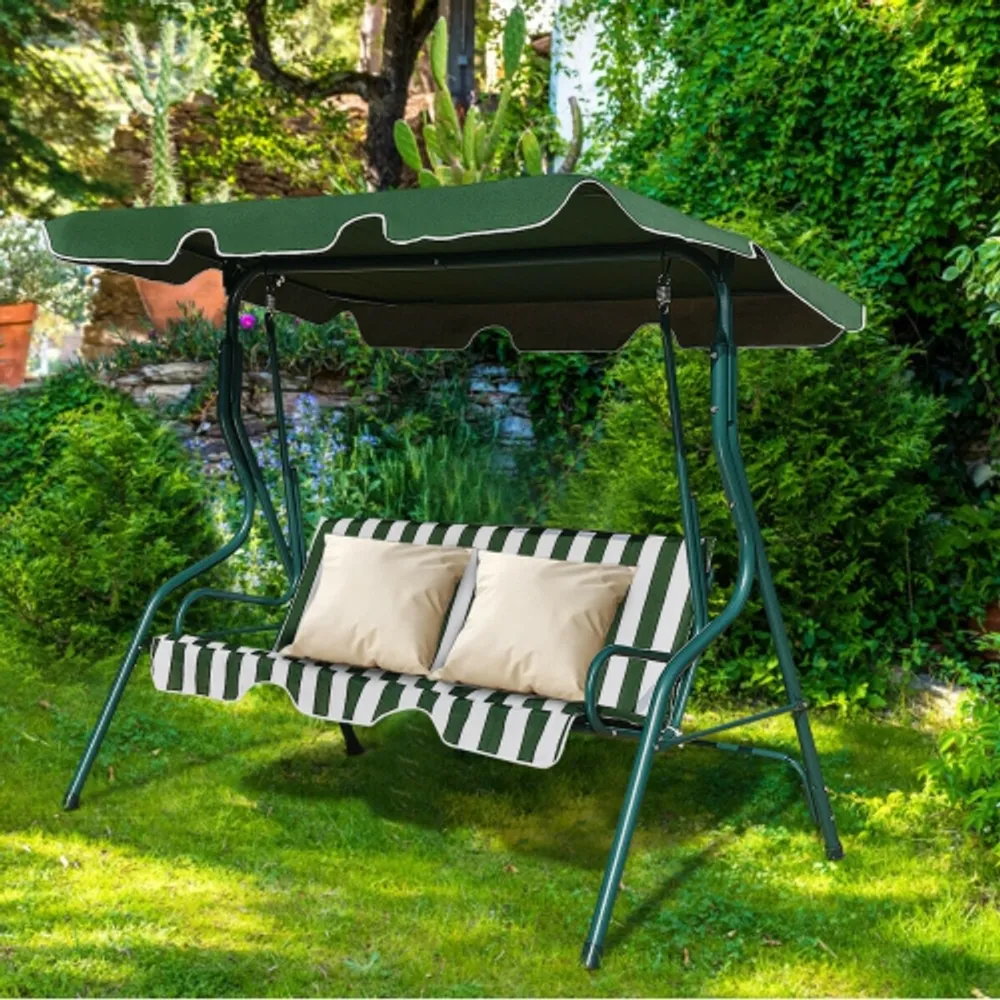 Costway 3 Seats Patio Canopy Swing Glider Hammock Cushioned Steel