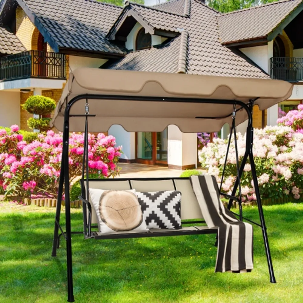 Gymax black outdoor swing canopy patio swing chair 3 store person canopy hammock