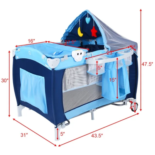 Costway foldable baby crib playpen travel infant bassinet bed deals mosquito net music w bag