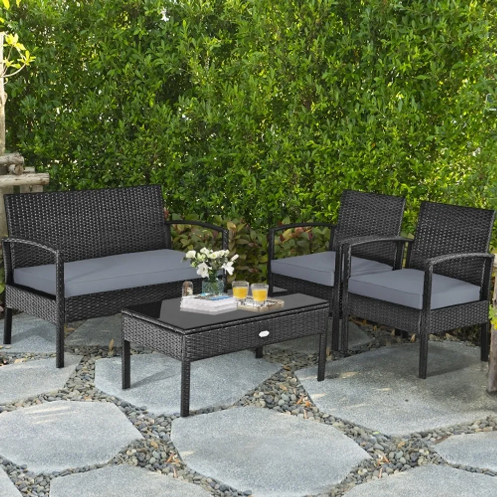 Gymax 4 pc best sale rattan patio furniture set